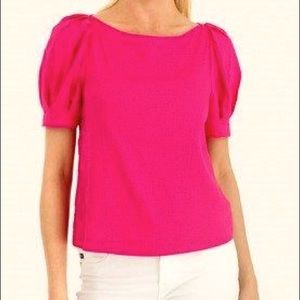 Pink linen top, with puff sleeves